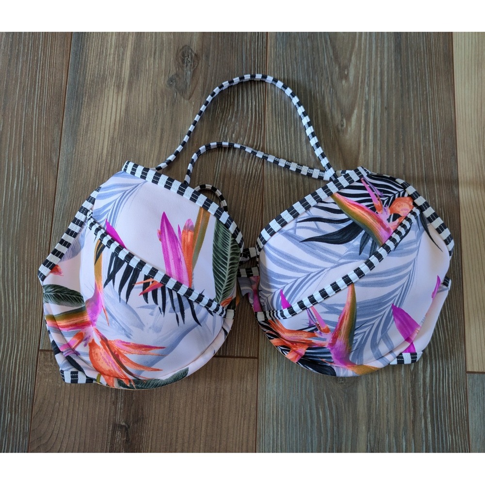 Body Glove Tropical Colorful Cross Halter Bikini Top E Cup
